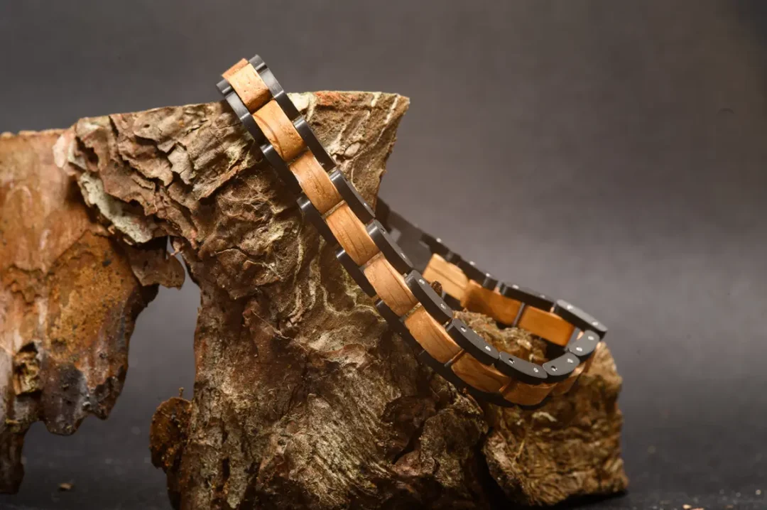Edward Charcoal Black Tungsten Steel & Reclaimed Whiskey Wood Bracelet