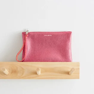 Metallic Soft Leather Clutch Bag by Rhe Amore Raspberry
