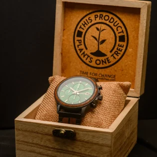 Turing Men's Green Chronograph Watch – Walnut Wood & Black Stainless Steel