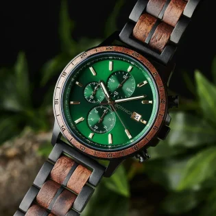 Turing Men's Green Chronograph Watch – Walnut Wood & Black Stainless Steel by Botanica