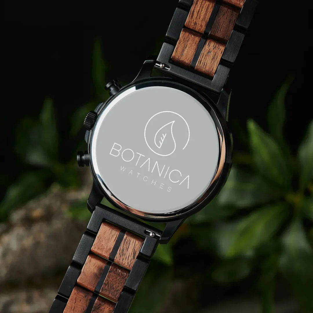 Turing Men's Green Chronograph Watch – Walnut Wood & Black Stainless Steel (6)