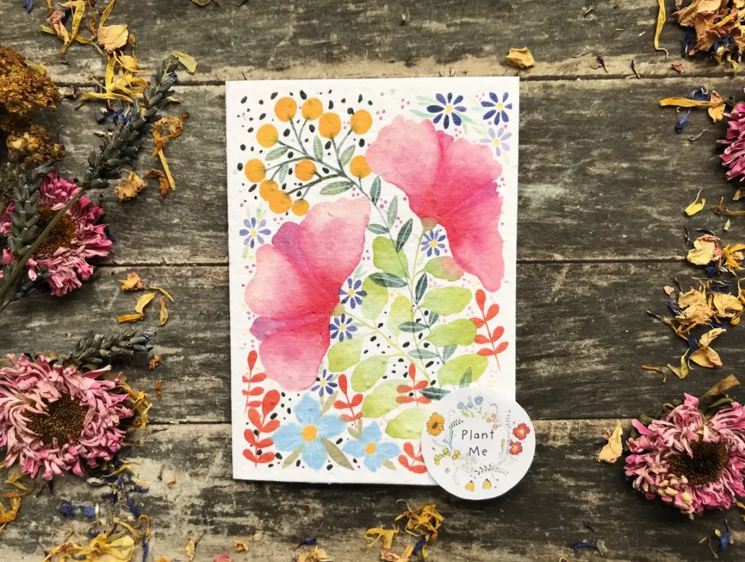 Floral Watercolour Plantable Seed Paper Card by Erika's Whimsical Art