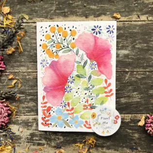 Floral Watercolour Plantable Seed Paper Card by Erika's Whimsical Art