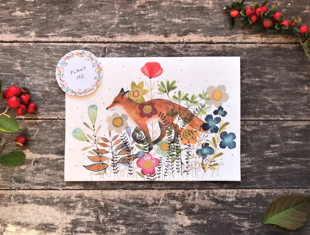 Fox Blooms Plantable Seed Paper Card by Erika’s Whimsical Art