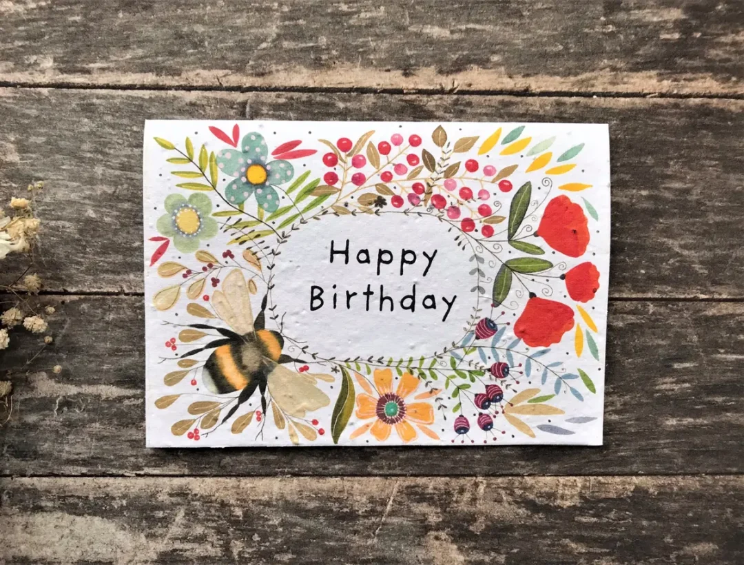 Bumble Bee 'Happy Birthday' Plantable Seed Paper Card 1