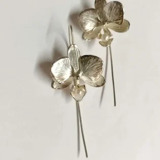 Sterling Silver & Pearl Moth Orchid Drop Earrings
