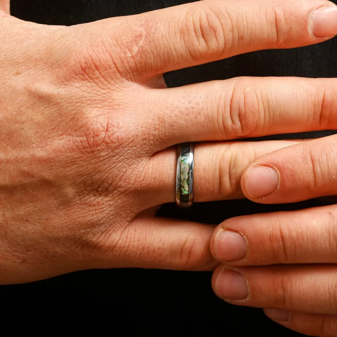 Mulan Abalone Shell & Tungsten Steel Men’s Ring by Botanica