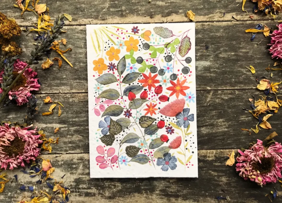 Botanical Watercolour Plantable Seed Paper Card by Erika's Whimsical Art 1