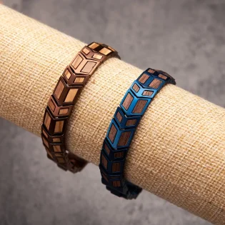 Ragnar Reclaimed Whiskey Barrel Wood & Rose Gold Steel Bracelet by Botanica