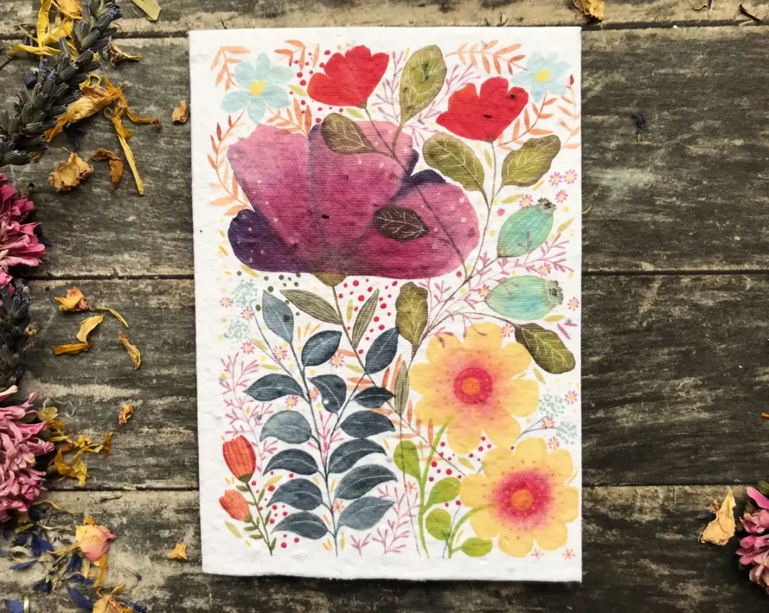 Meadow Watercolour Plantable Seed Paper Card by Erika's Whimsical Art 1
