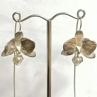 Sterling Silver & Pearl Moth Orchid Drop Earrings