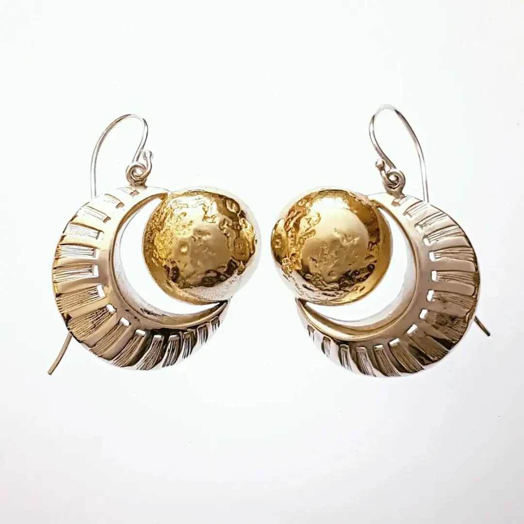 Sterling Silver & Gold Vermeil Eclipse Moon Drop Earrings