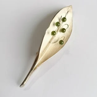 Sterling Silver Lily of the Valley Nephrite Jade Brooch