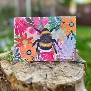 Vibrant Floral Bumble Bee Plantable Seed Paper Card by Erika’s Whimsical Art 1