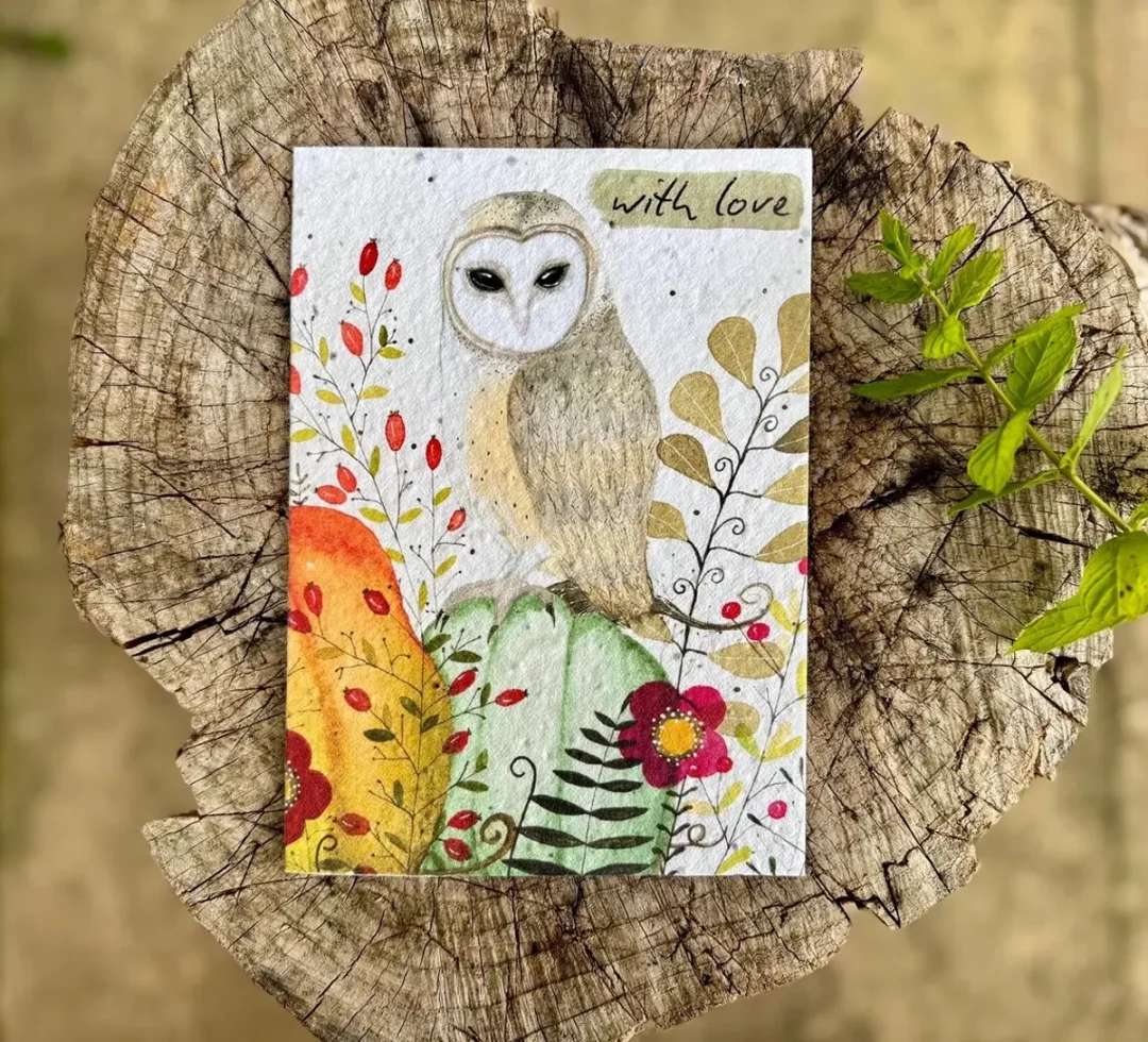 Owl 'With Love' Plantable Seed Paper Card by Erika's Whimsical Art 1