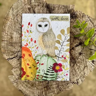 Owl 'With Love' Plantable Seed Paper Card by Erika's Whimsical Art 1