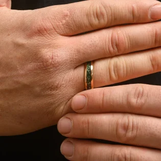 Gimli Moss Agate & Gold Tungsten Steel Men’s Ring by Botanica