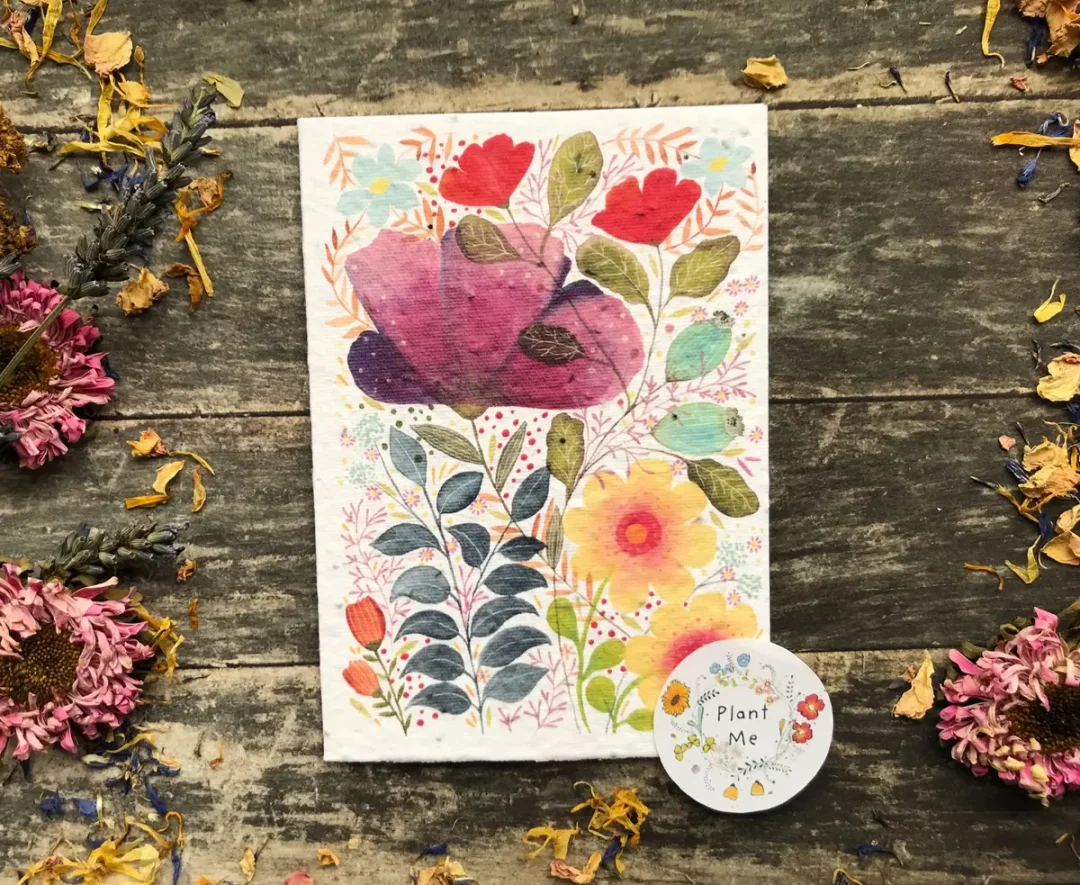 Meadow Watercolour Plantable Seed Paper Card by Erika's Whimsical Art
