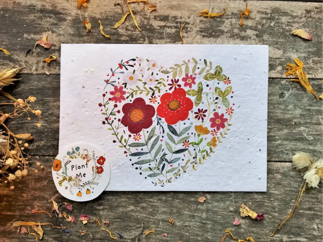Floral Heart Plantable Seed Paper Card by Erika’s Whimsical Art