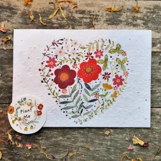 Floral Heart Plantable Seed Paper Card by Erika’s Whimsical Art