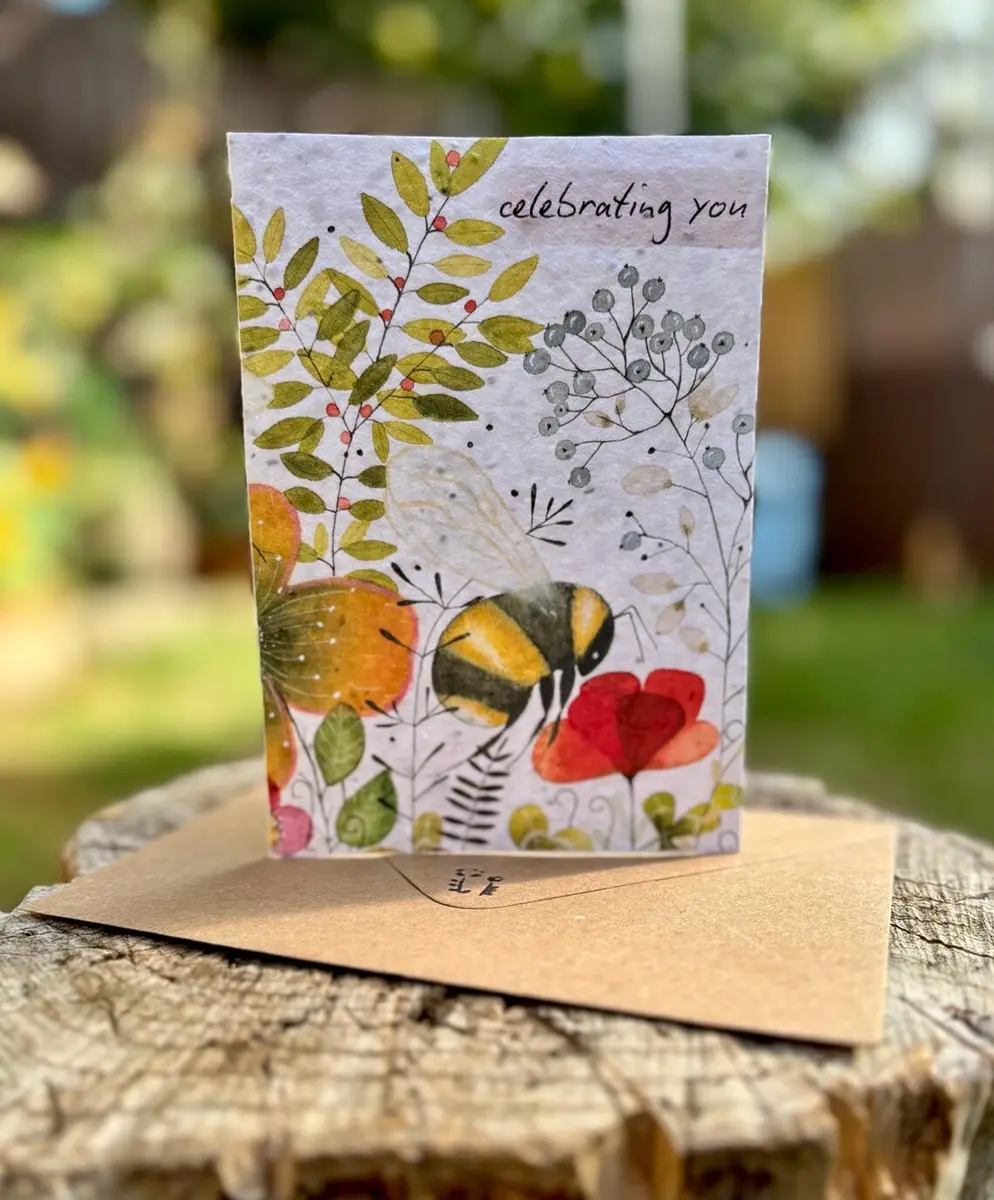 Bumble Bee 'Celebrating You' Plantable Seed Paper Card by Erika’s Whimsical Art 1