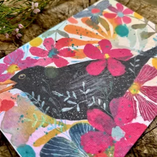 Vibrant Floral Blackbird Plantable Seed Paper Card 2