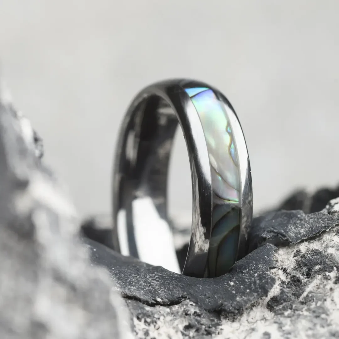 Mulan Abalone Shell & Tungsten Steel Men’s Ring by Botanica