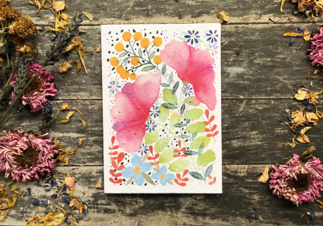 Floral Watercolour Plantable Seed Paper Card by Erika's Whimsical Art 1