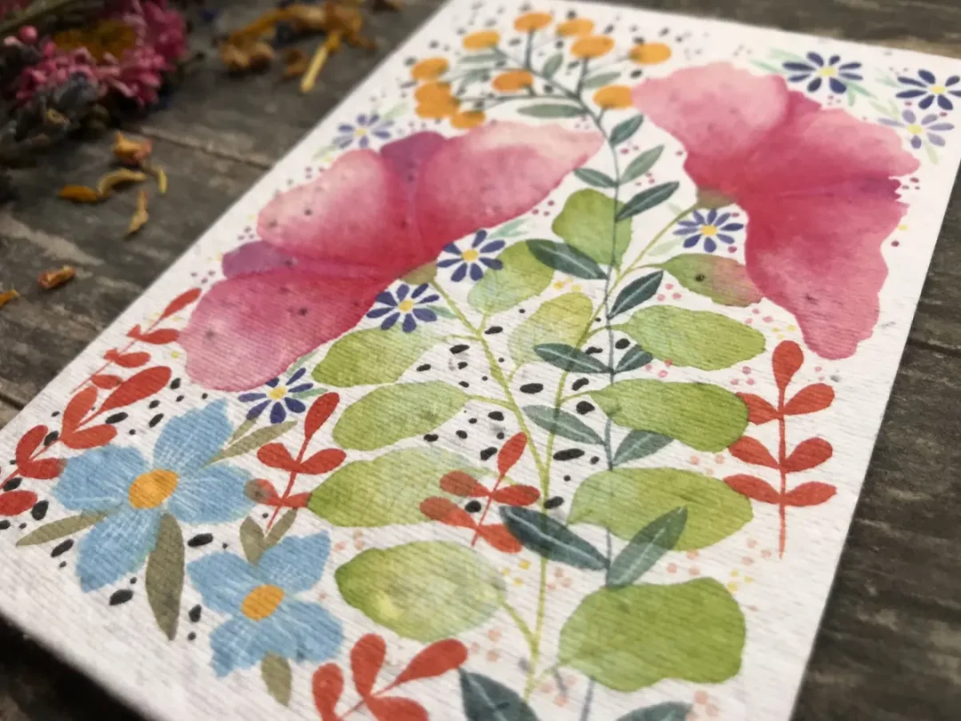 Floral Watercolour Plantable Seed Paper Card by Erika's Whimsical Art 2