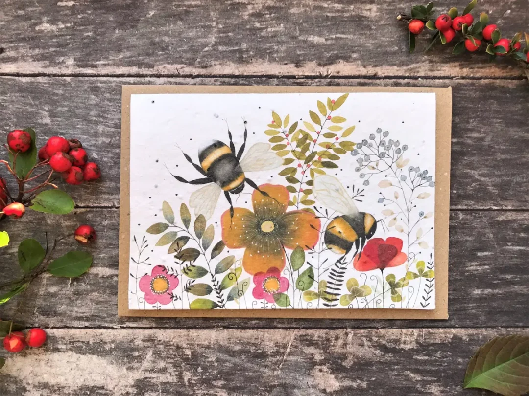 Botanical Bee Plantable Seed Paper Card by Erika's Whimsical Art 1