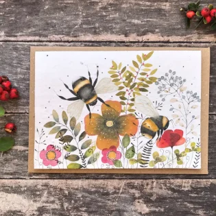 Botanical Bee Plantable Seed Paper Card by Erika's Whimsical Art 1