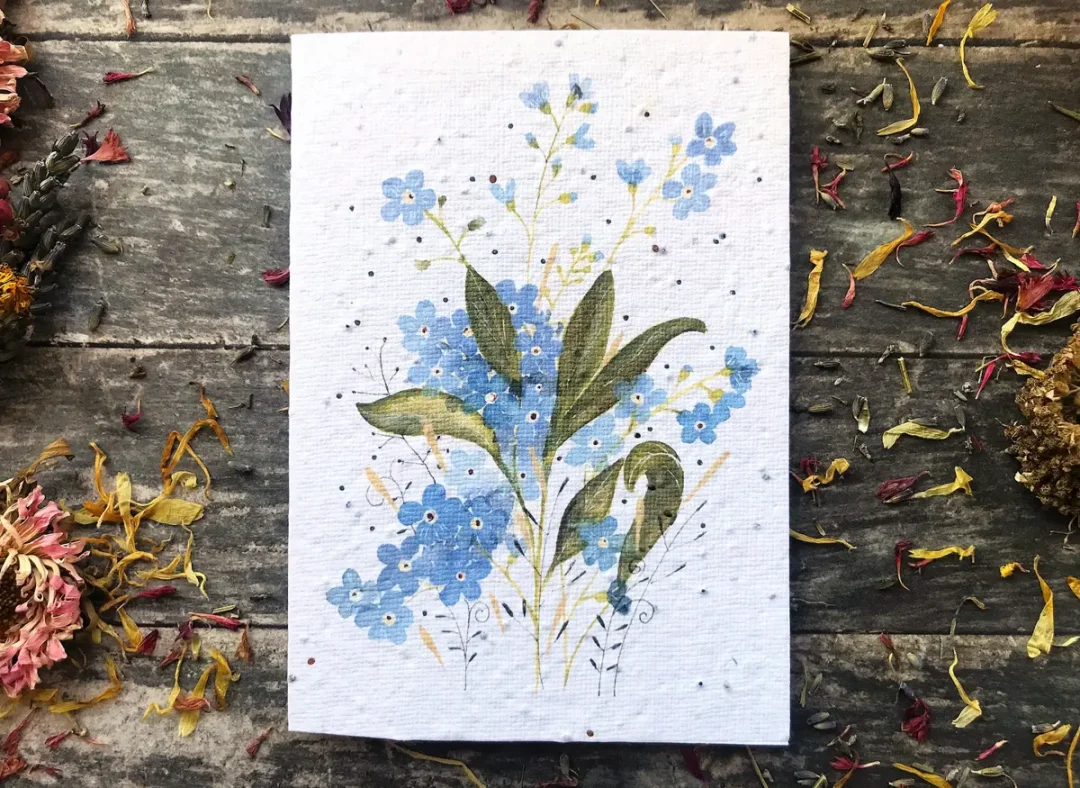 Forget Me Not Blooms Plantable Seed Paper Card by Erika's Whimsical Art