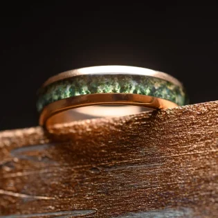 Gimli Moss Agate & Gold Tungsten Steel Men’s Ring by Botanica