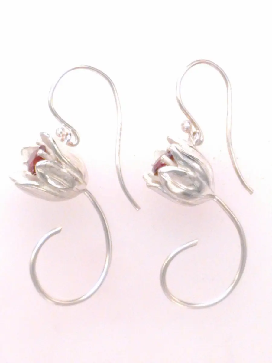 Sterling Silver Garnet Tulip Drop Earrings