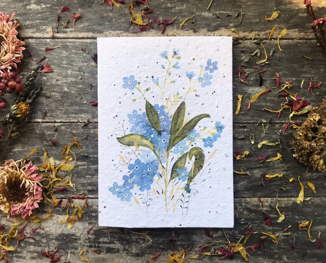 'Forget Me Not Blooms' Plantable Seed Paper Card by Erika's Whimsical Art 1