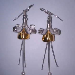 Sterling Silver, Pearl & Gold Vermeil Fuchsia Drop Earrings