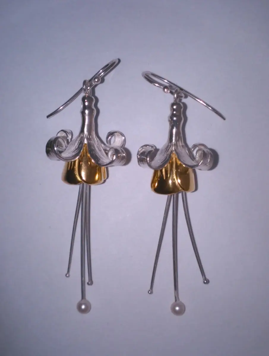 Sterling Silver, Pearl & Gold Vermeil Fuchsia Drop Earrings