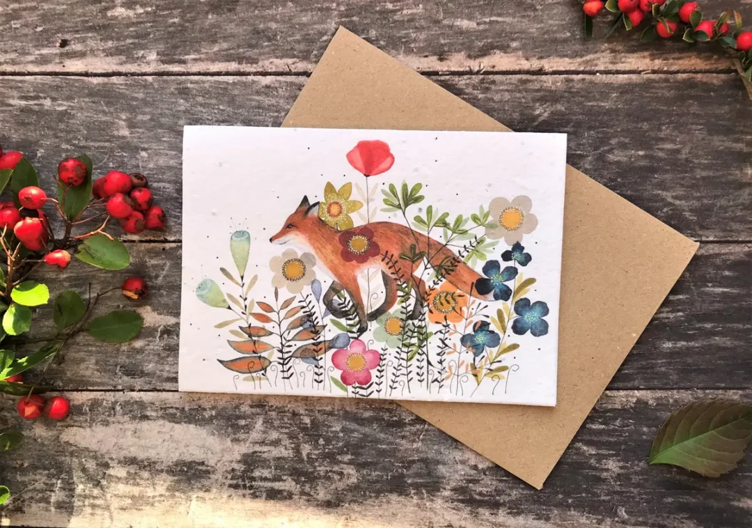 Fox Blooms Plantable Seed Paper Card by Erika’s Whimsical Art 4