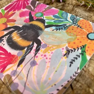 Vibrant Floral Bumble Bee Plantable Seed Paper Card by Erika’s Whimsical Art 2