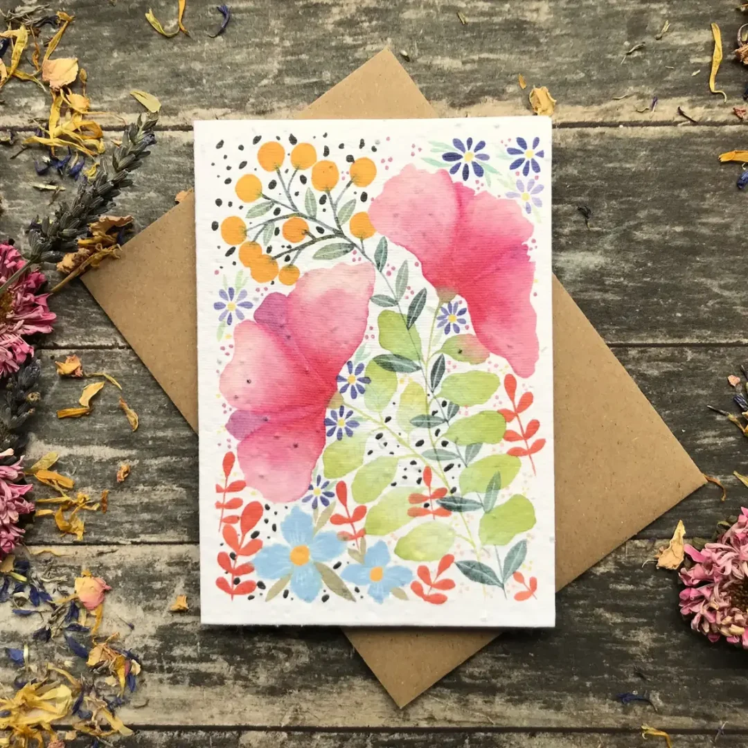 Floral Watercolour Plantable Seed Paper Card by Erika's Whimsical Art 3