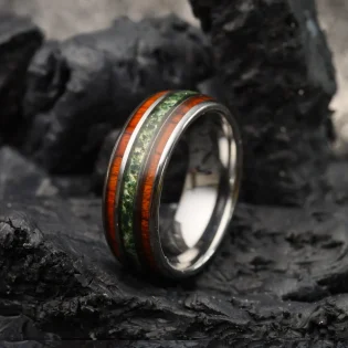 Dwalin Moss Agate & Rosewood Steel Men's Ring by Botanica