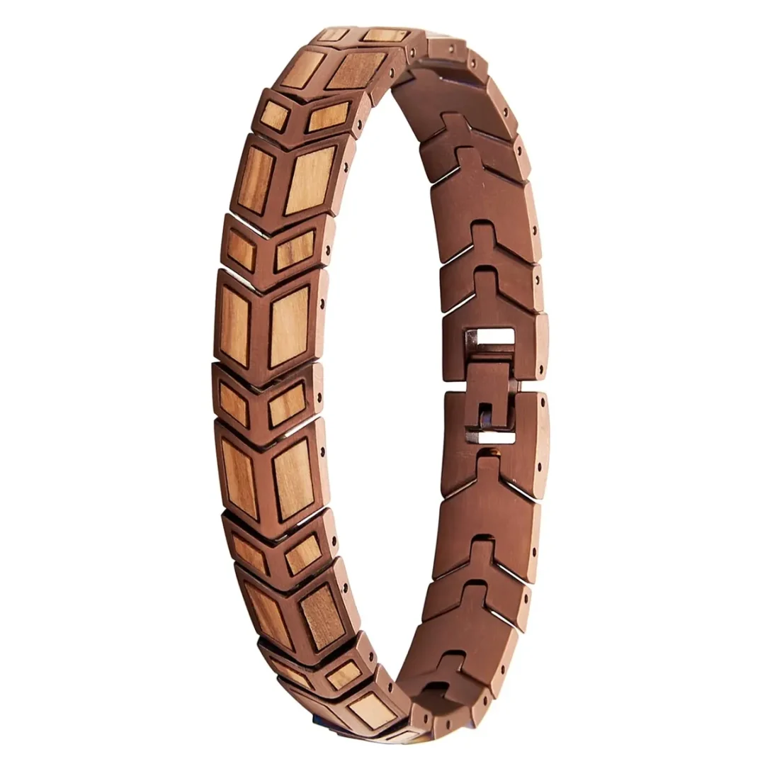Ragnar Reclaimed Whiskey Barrel Wood & Rose Gold Steel Bracelet by Botanica