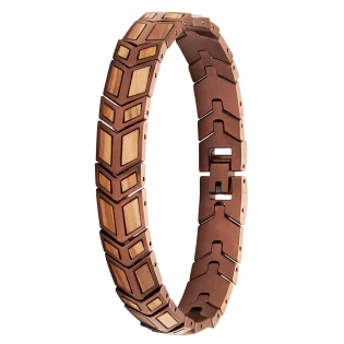 Ragnar Reclaimed Whiskey Barrel Wood & Rose Gold Steel Bracelet by Botanica