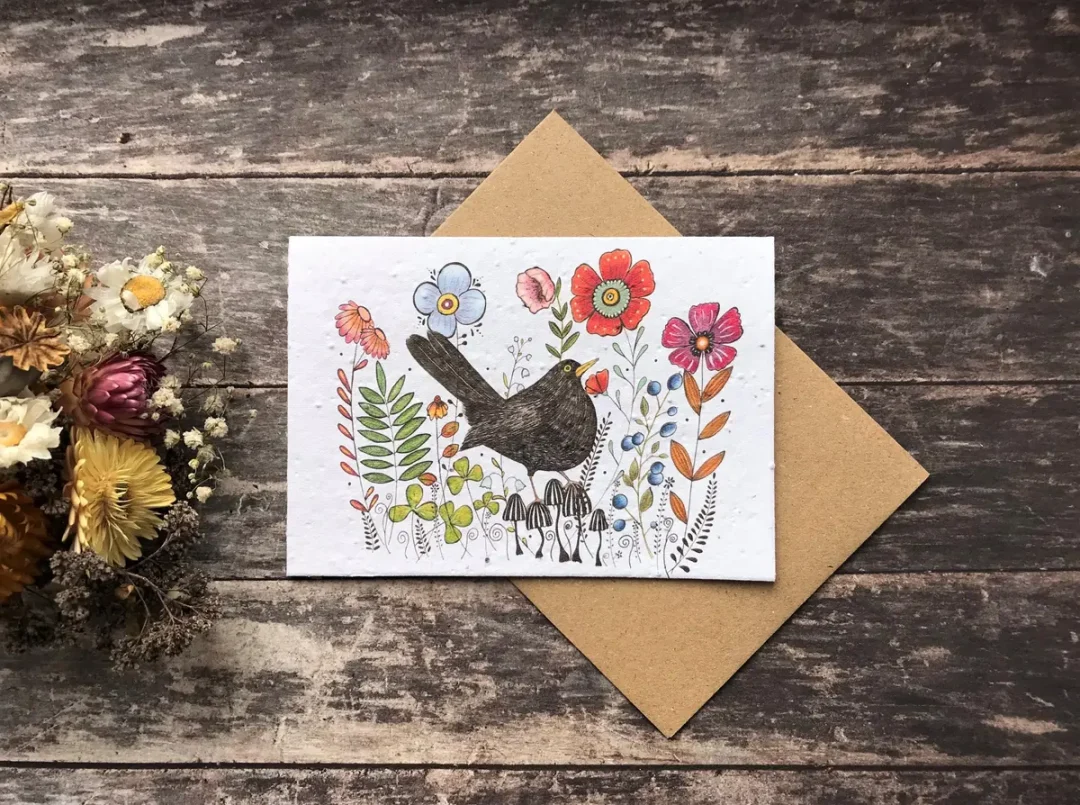 Blackbird Blooms Plantable Seed Paper Card by Erika's Whimsical Art 2