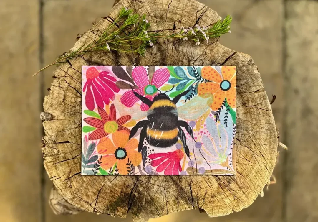Vibrant Floral Bumble Bee Plantable Seed Paper Card by Erika’s Whimsical Art 3