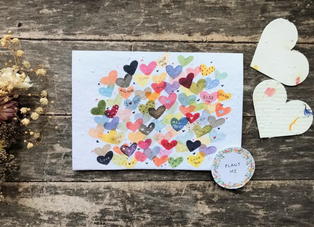 Love Hearts Plantable Seed Paper Card by Erika's Whimsical Art
