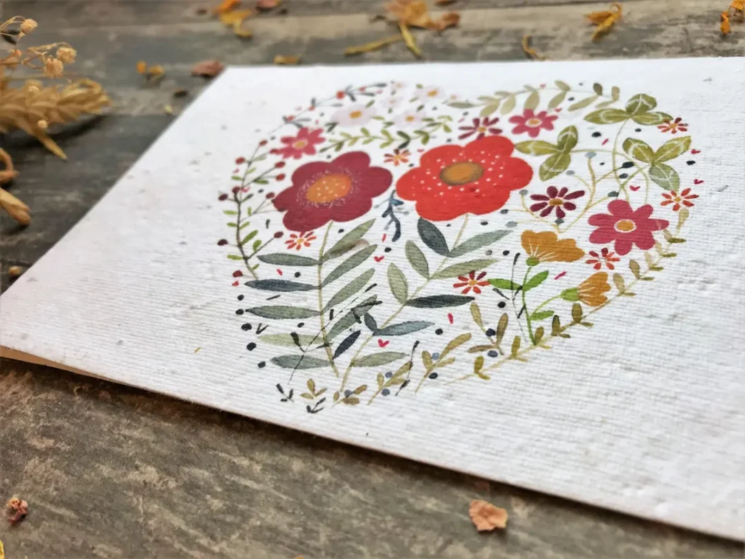 Floral Heart Plantable Seed Paper Card by Erika’s Whimsical Art 1