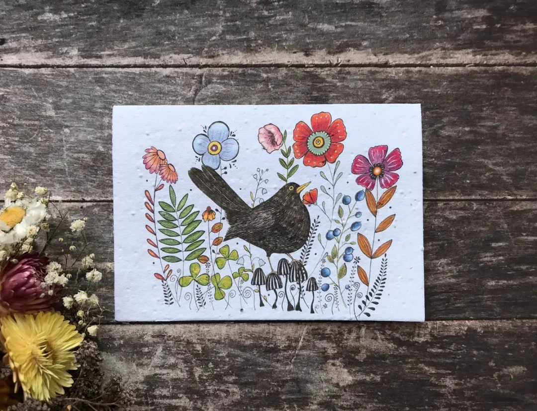 Blackbird Blooms Plantable Seed Paper Card by Erika's Whimsical Art 3