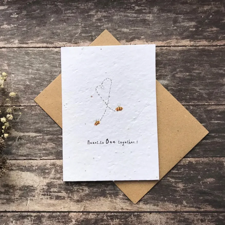 'Meant to Bee Together' Plantable Seed Paper Card by Erika's Whimsical Art Available at Tiezori with envelope