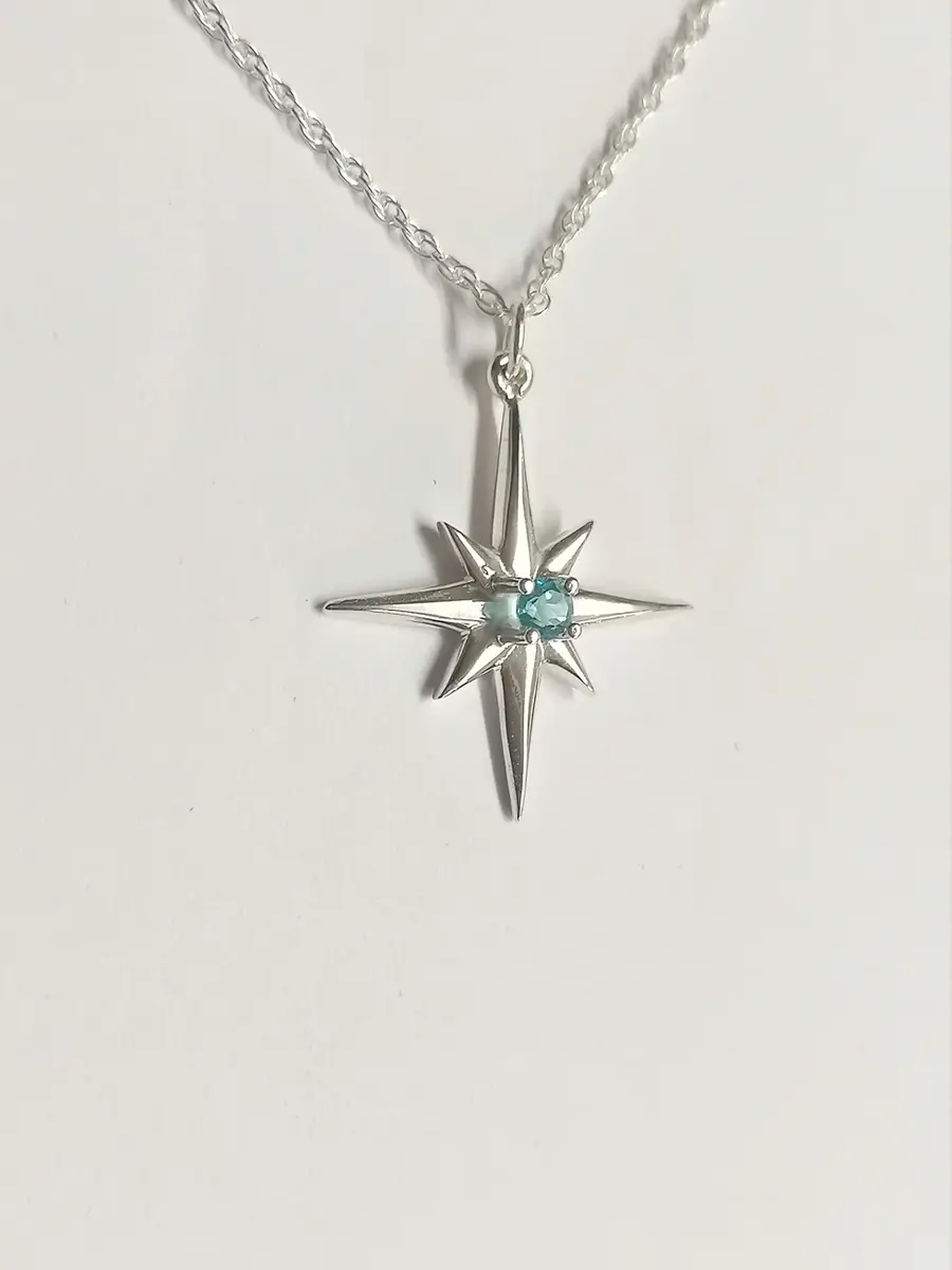 Sterling Silver Topaz Star Pendant Necklace